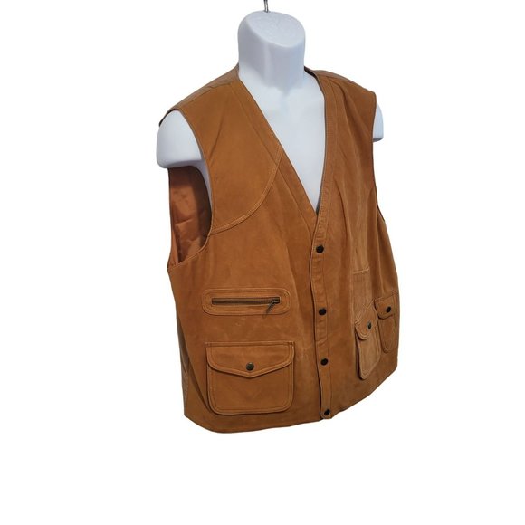 Orvis Leather Suede Outdoor Vest Tan Size Large - Picture 6 of 8